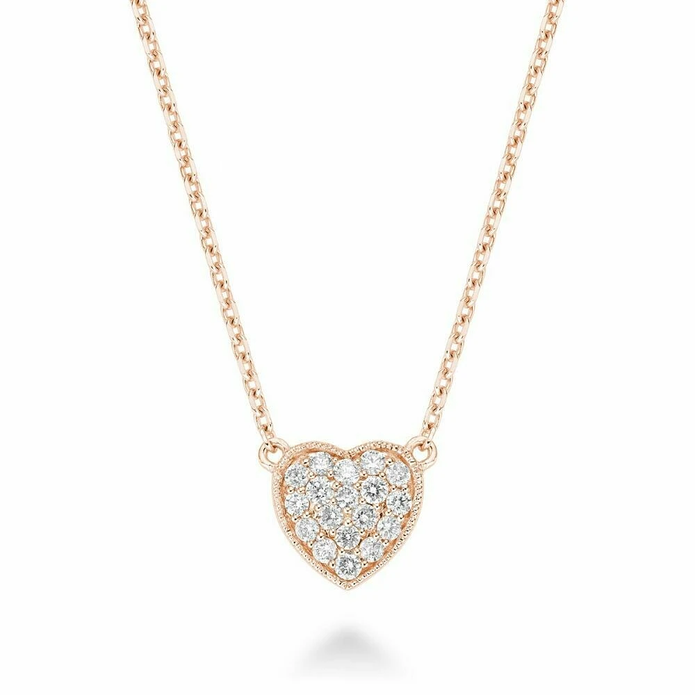 Heart Diamond Milgrain Necklace 0.23CTDI Rose Gold