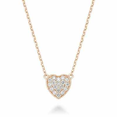 Heart Diamond Milgrain Necklace 0.23CTDI Rose Gold