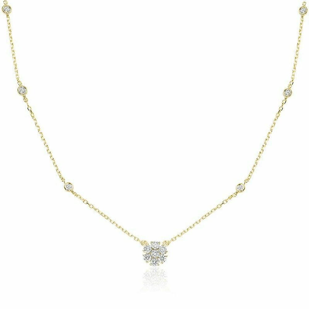 Flower Diamond Necklace 0.75CTDI Yellow Gold