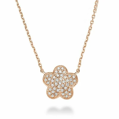 Flower Leaf Diamond Necklace 0.25CTDI Rose Gold