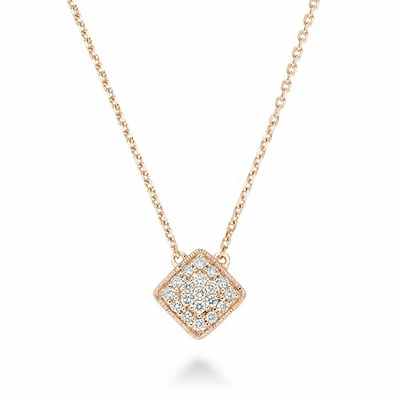 Square Diamond Milgrain Necklace 0.25CTDI Rose Gold