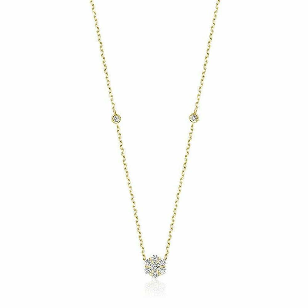 Flower & Bezel Diamond Necklace 0.35CTDI Yellow Gold