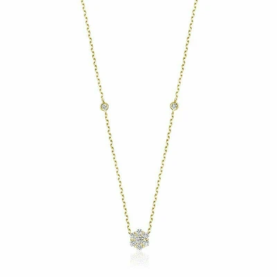 Flower & Bezel Diamond Necklace 0.35CTDI Yellow Gold