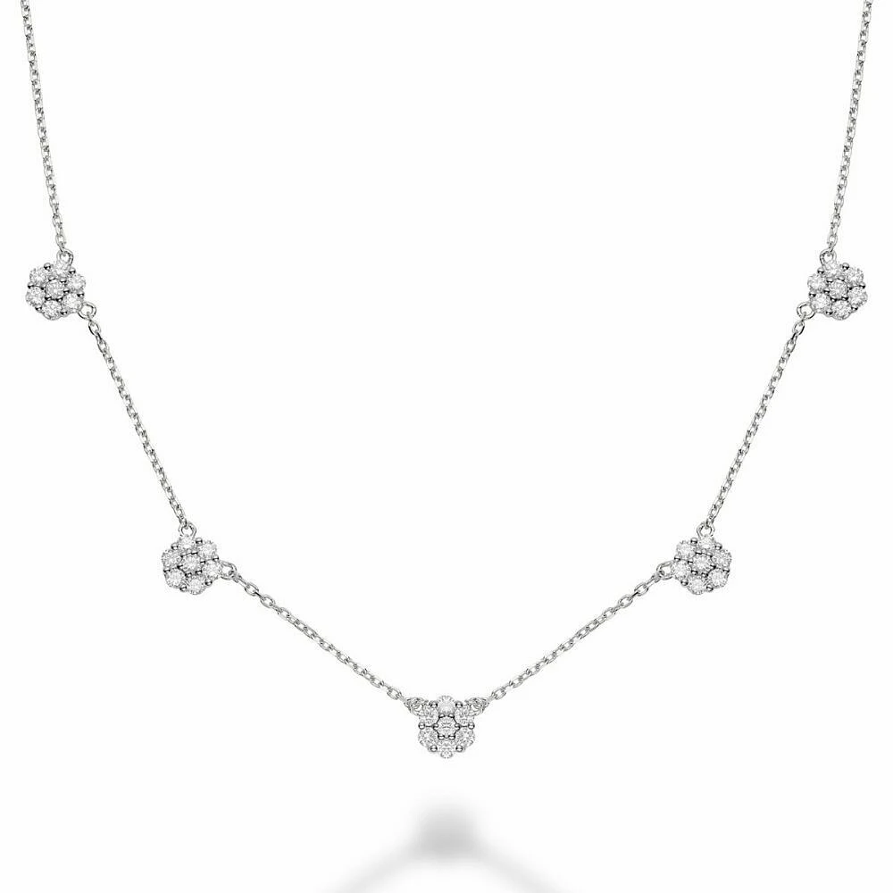 Flower Stationed Diamond Necklace 1.25CTDI White Gold