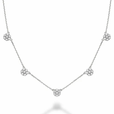 Flower Stationed Diamond Necklace 1.25CTDI White Gold