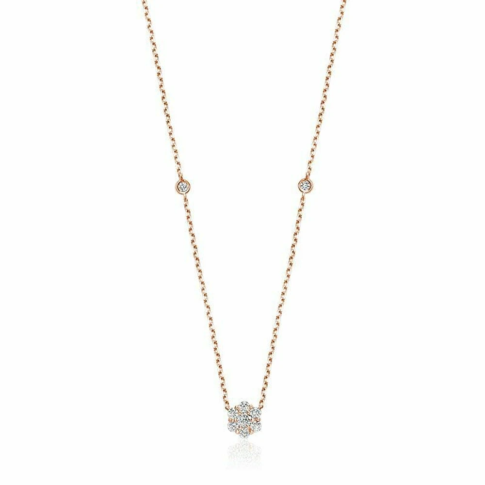 Flower & Bezel Diamond Necklace 0.35CTDI Rose Gold