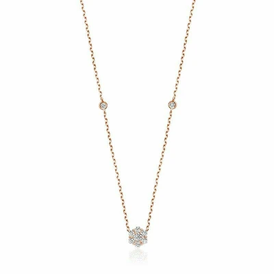 Flower & Bezel Diamond Necklace 0.35CTDI Rose Gold