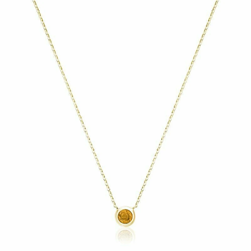 Bezel Set Citrine Necklace Yellow Gold