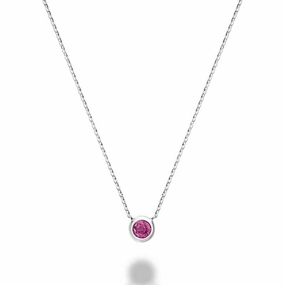 Bezel Set Pink Topaz Necklace White Gold