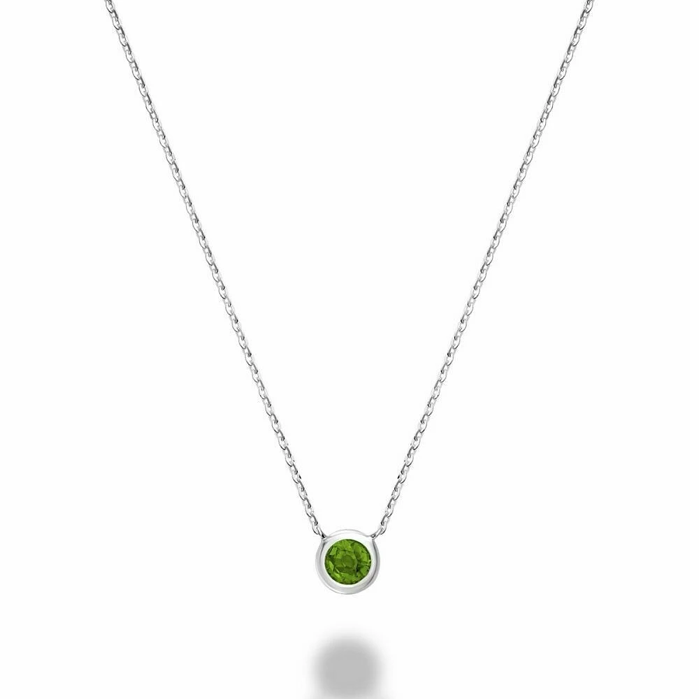 Bezel Set Peridot Necklace White Gold