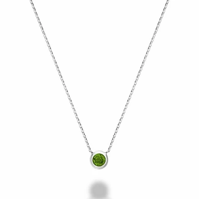 Bezel Set Peridot Necklace White Gold