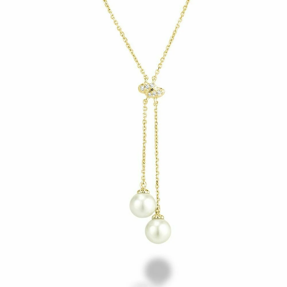 Cultured Freshwater Pearl & Diamond Necklace 0.03CTDI Yellow Gold