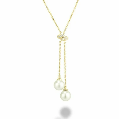 Cultured Freshwater Pearl & Diamond Necklace 0.03CTDI Yellow Gold
