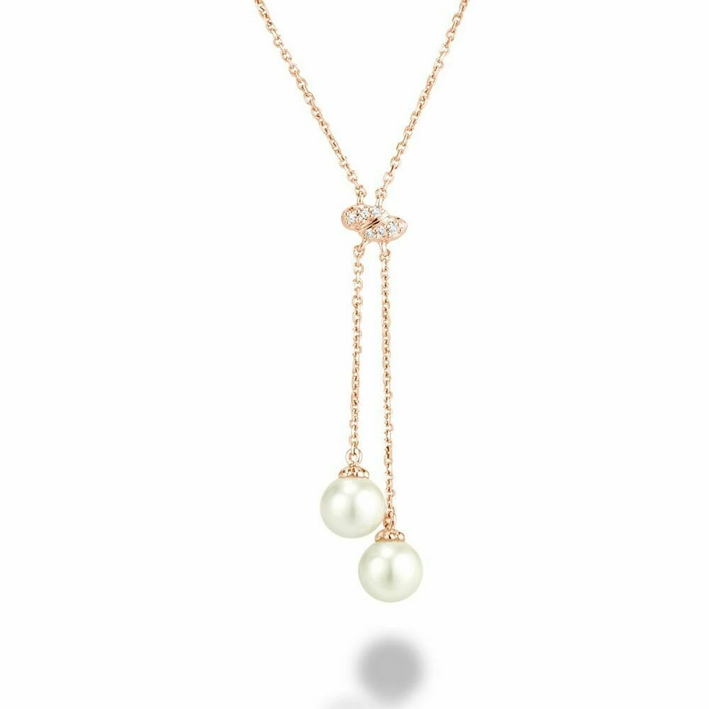 Cultured Freshwater Pearl & Diamond Necklace 0.03CTDI Rose Gold