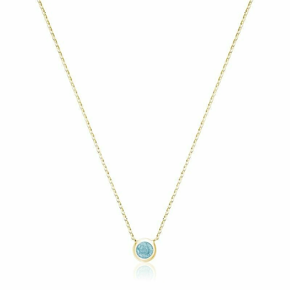 Bezel Set Aquamarine Necklace Yellow Gold