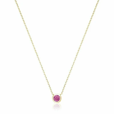 Bezel Set Pink Topaz Necklace Yellow Gold
