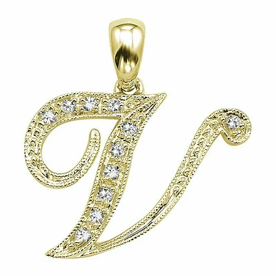 SCRIPT V 10K 0.04CTDI Yellow Gold