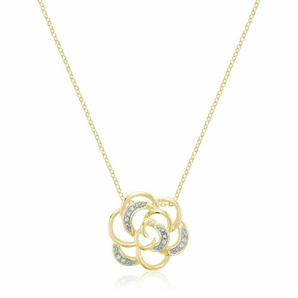 Rose Flower Diamond Pendant Yellow Gold