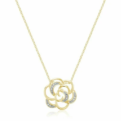 Rose Flower Diamond Pendant Yellow Gold