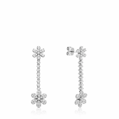 Dangle Flower Diamond Stud Earrings White-Yellow-Rose