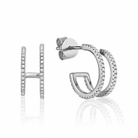 Mock Double Hoop Diamond Earrings Gold