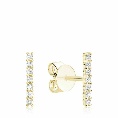 14K Diamond Bar Stud Earrings Yellow Gold