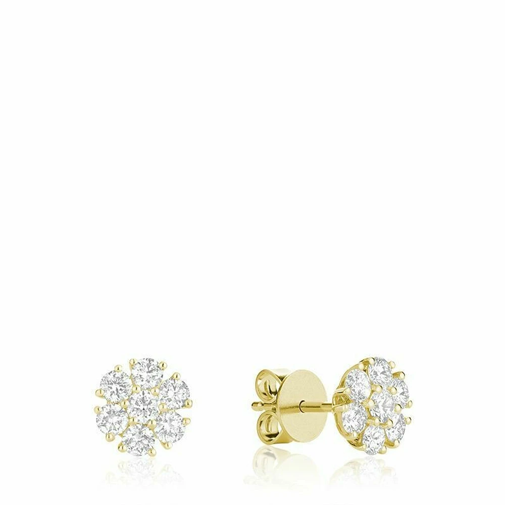 Flower Diamond Stud Earrings Yellow Gold