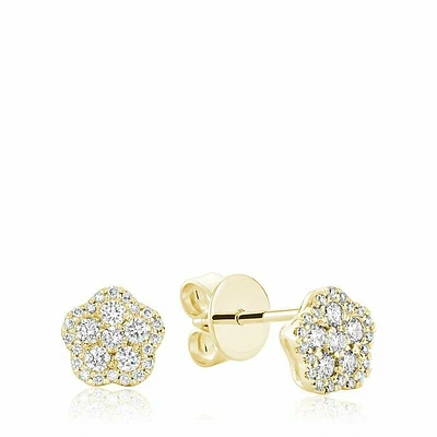 Hollow Flower Diamond Stud Earrings 0.35CTDI Yellow Gold