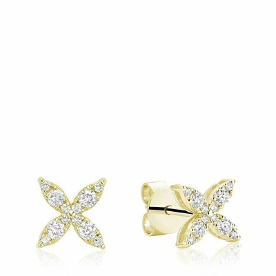 Marquise Flower Diamond Stud Earrings Yellow Gold