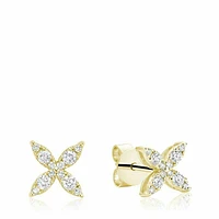 Marquise Flower Diamond Stud Earrings Yellow Gold