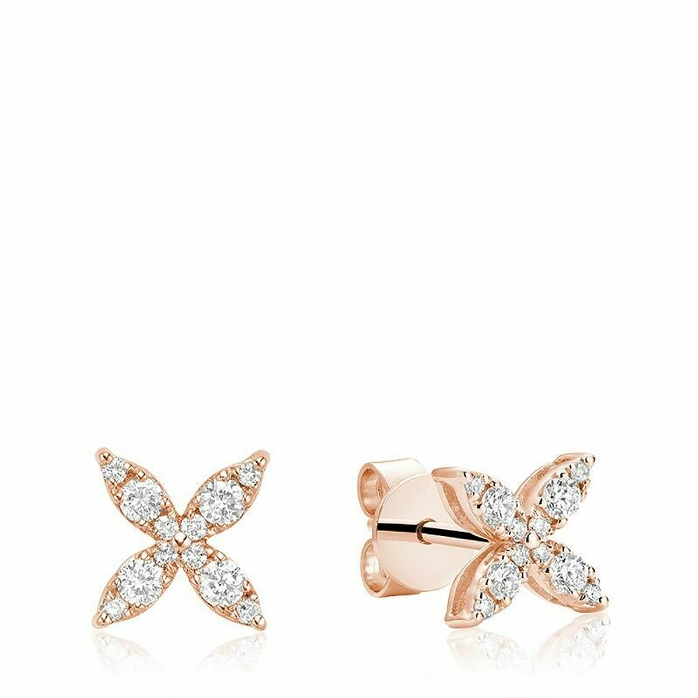 Marquise Flower Diamond Stud Earrings Rose Gold