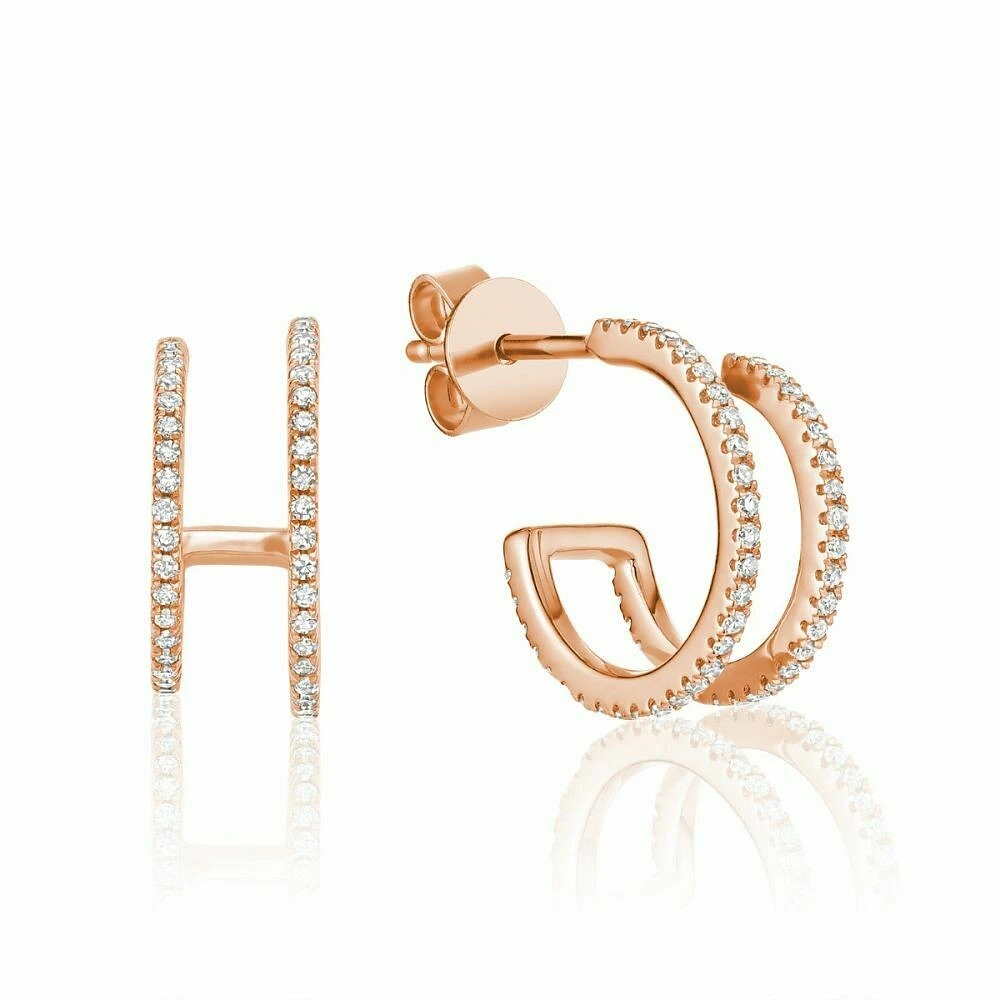 Mock Double Hoop Diamond Earrings Rose Gold