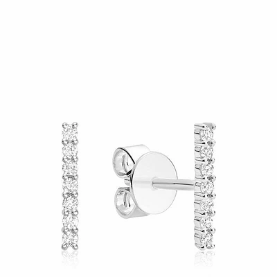 14K Diamond Bar Stud Earrings Gold