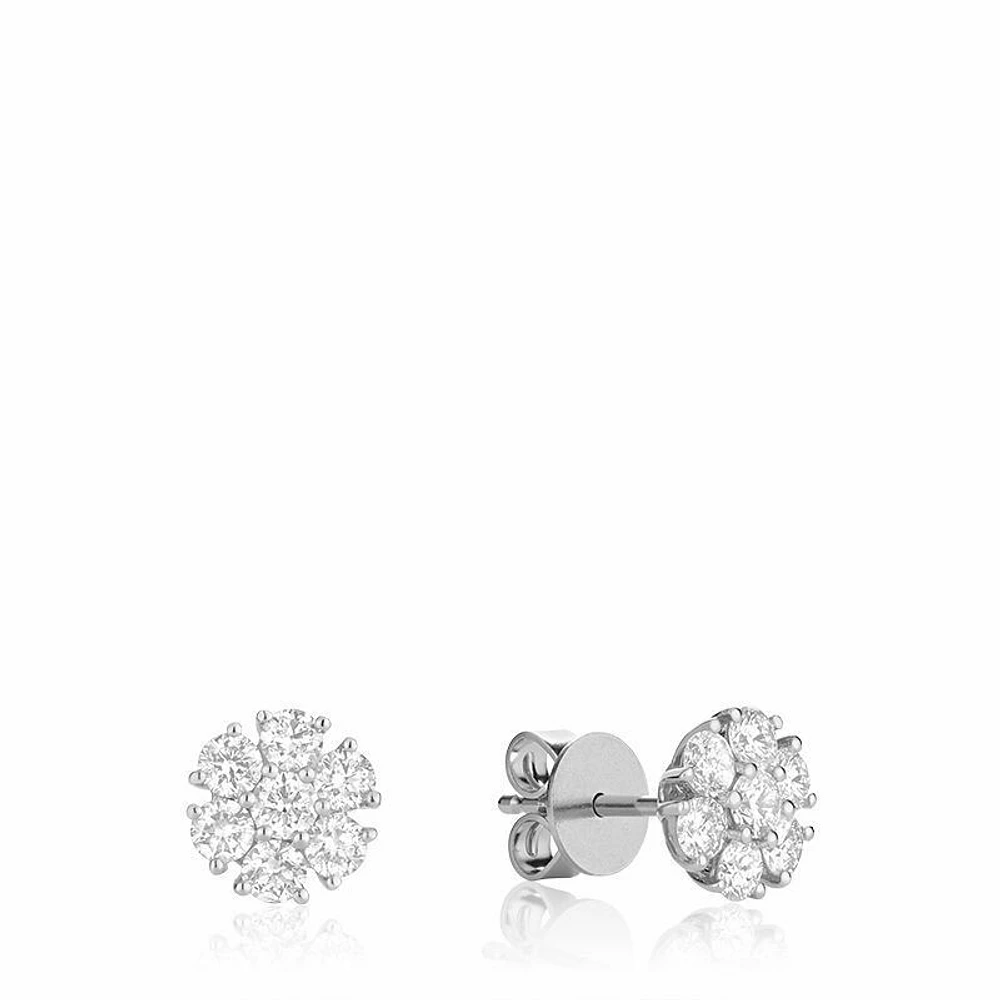 Flower Diamond Stud Earrings White Gold