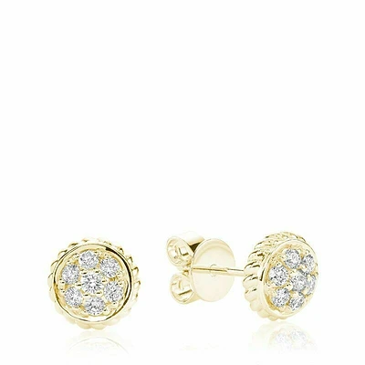 Round Rope Diamond Stud Earrings Gold