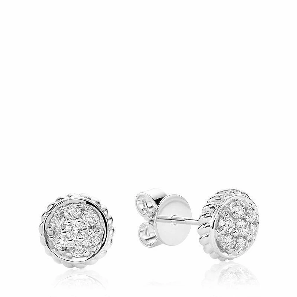 Round Rope Diamond Stud Earrings White Gold