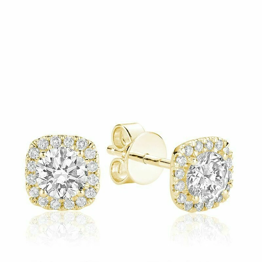 Cushion Mount Diamond Stud Earrings 0.75CTDI Gold