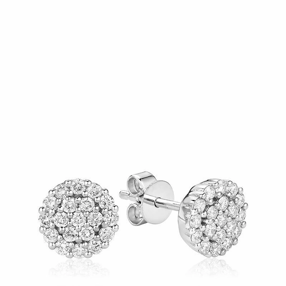 Round Pavé Diamond Stud Earrings 0.50CTDI Gold