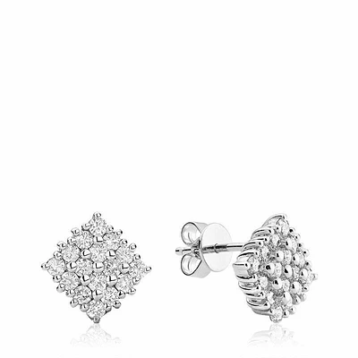 Pave Square Diamond Earrings White Gold