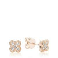 Clover Milgrain Diamond Stud Earrings Rose Gold