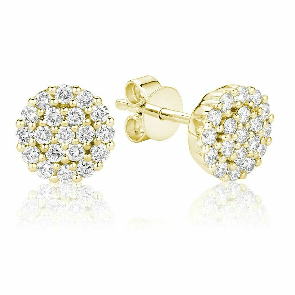 Round Pavé Diamond Stud Earrings 0.50CTDI Gold