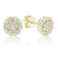 Round Pavé Diamond Stud Earrings 0.50CTDI Gold