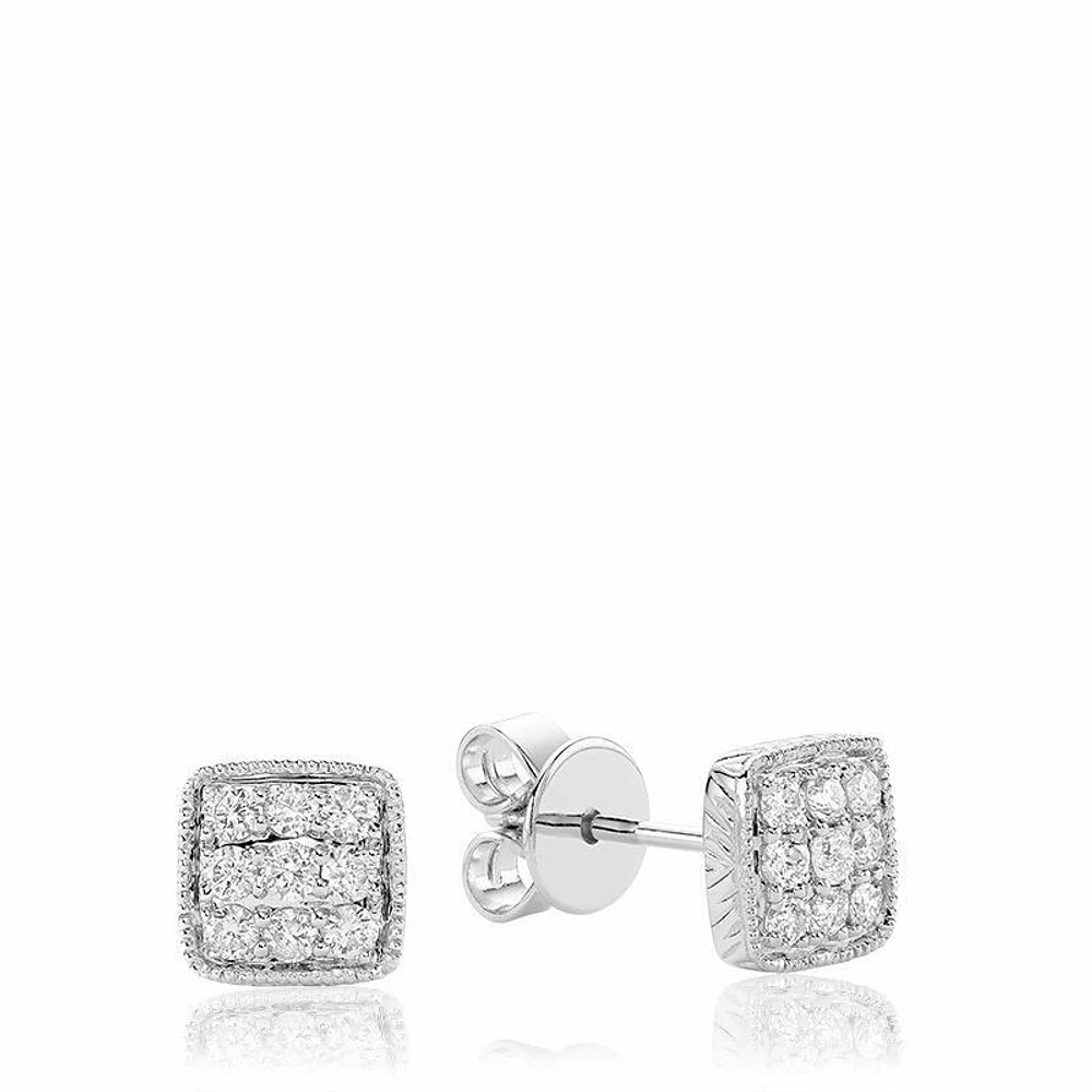 Square Milgrain Diamond Stud Earrings Gold