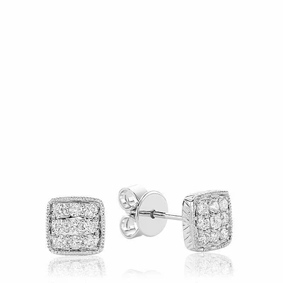 Square Milgrain Diamond Stud Earrings Gold