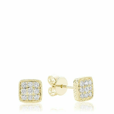 Square Milgrain Diamond Stud Earrings Gold