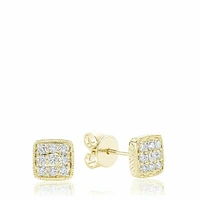 Square Milgrain Diamond Stud Earrings Gold