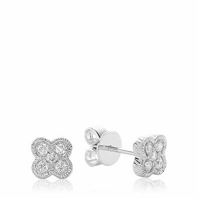 Clover Milgrain Diamond Stud Earrings Gold