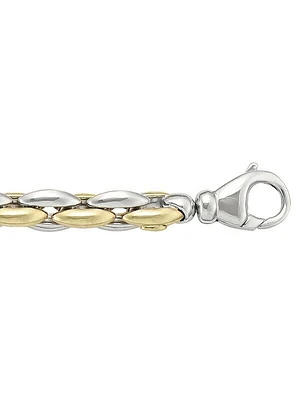 Yellow & White Gold Two Tone Hollow Round Fancy Link 14KT