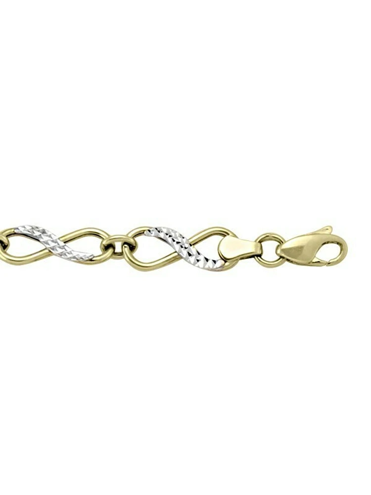 `Yellow & White Gold Two Tone Infinity Hollow Link Bracelet 10KT