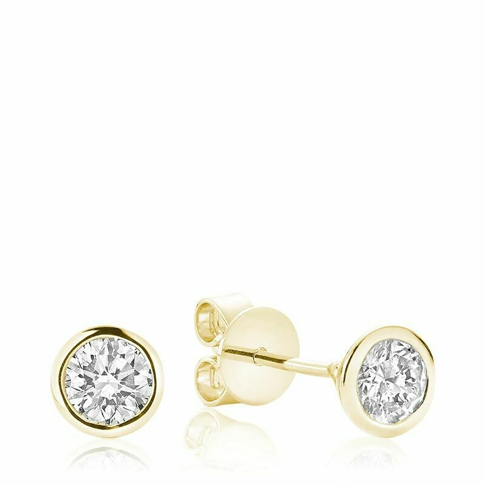 Bezel & Diamond Stud Earrings 0.75CTDI Gold